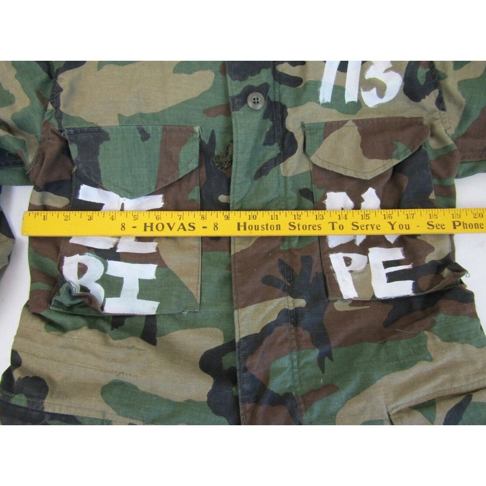 VTG 80s Military Camo Coat Field Jacket Hoodie M65 Woodland Punk Cargo Mens XS - Picture 12 of 14